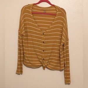 American Eagle Soft & Sexy Plush Long Sleeve Top Size L Mustard Yellow/White